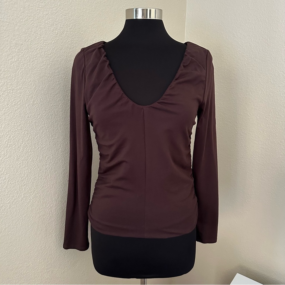 J. CREW Stretch cotton-blend Long sleeves ruched Brown Top Size M